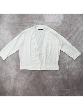 Urban Coco viscose white open front cropped cardigan shrug bolero 3/4 sleeve L